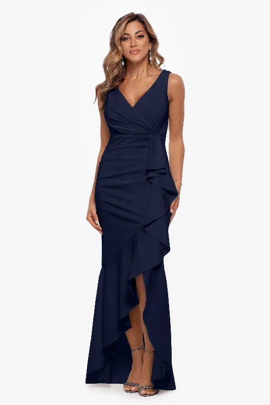 Crazy Savings Petite "Candace" Long V- Neck Hi Low Cascade Dress