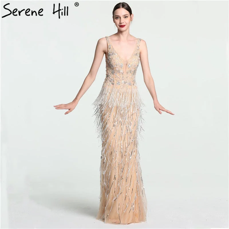 Quick Sale Sale Sexy Deep-V Mermaid Gold Tulle Evening Dresses Newest Beading Sequined Luxury Evening Gown 2024 Serene Hill LA6104 Quick Sale Sale Sexy Deep-V Mermaid Gold Tulle Evening Dresses Newest Beading Sequined Luxury Evening Gown 2024 Serene Hill LA6104