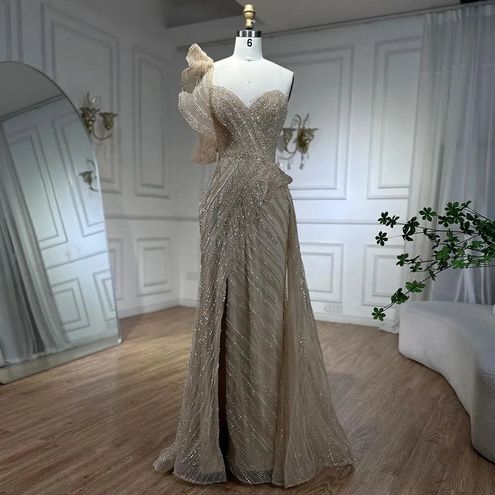 Super Sale Serene Hill One-Shoulder nude Mermaid With Overskirt Beaded Evening Dress Gown for Women's Wedding Party 2024 LA72389