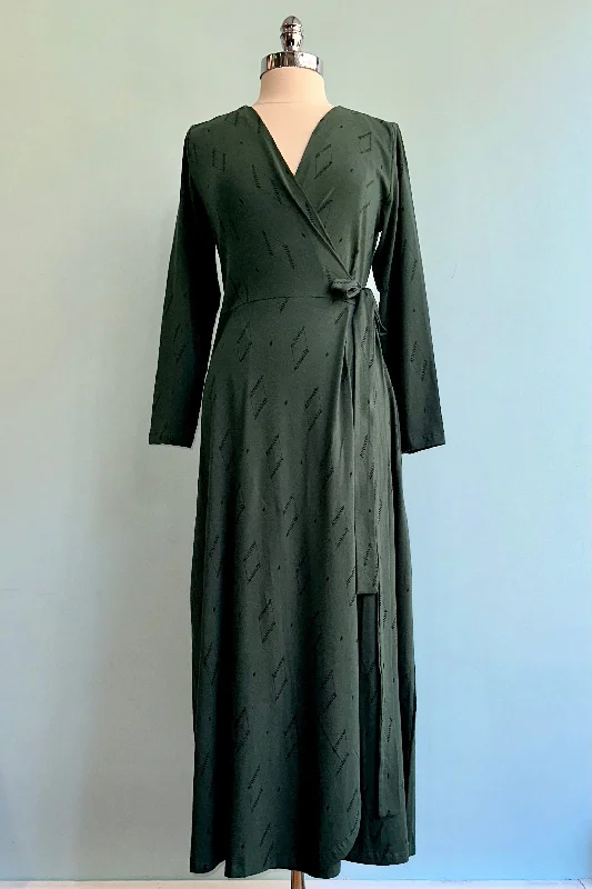 Limited Availability Diamond Vine Katie Wrap Maxi Dress in Dark Sage by Mata Traders Limited Availability Diamond Vine Katie Wrap Maxi Dress in Dark Sage by Mata Traders