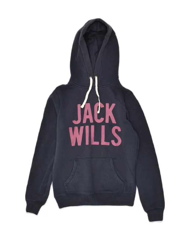 Don’t Miss Out JACK WILLS Womens Graphic Hoodie Jumper UK 8 Small Navy Blue Cotton
