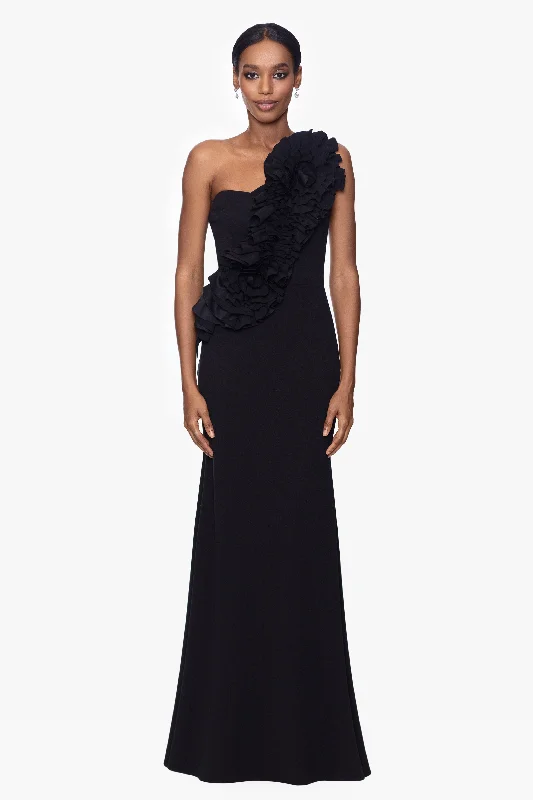 Savings Alert "Gianina" Long Scuba Crepe 3D Flower Dress