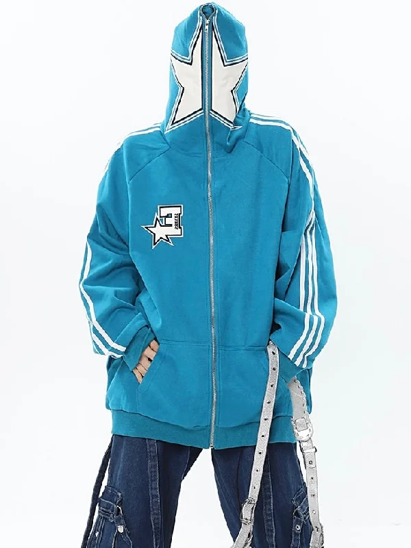 Today’s Deal SEVERSTAS Letter Embroidery Stripe Long Sleeve Zip Up Hoodie
