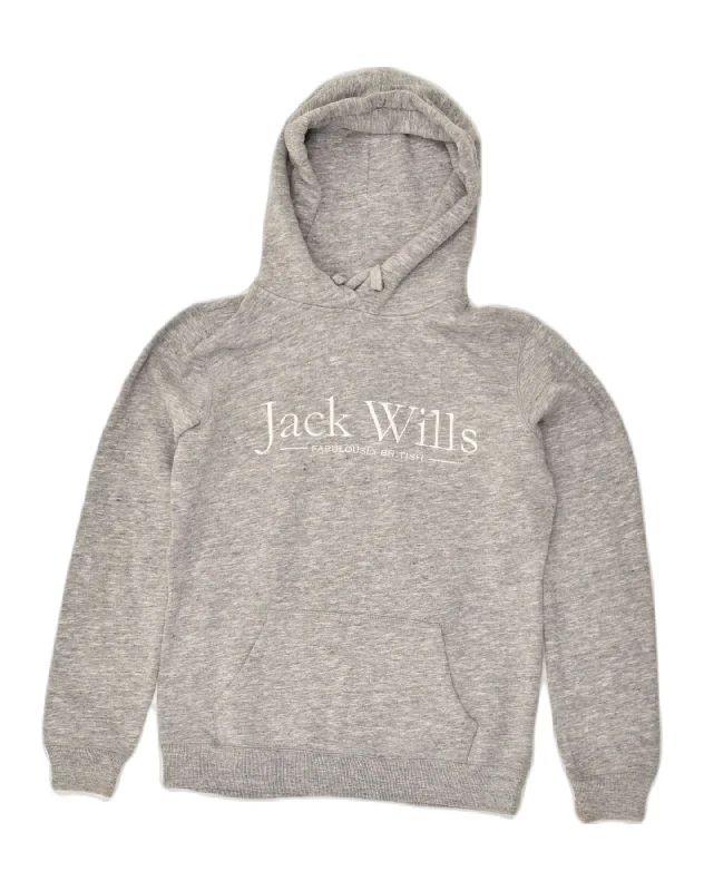 Grand Opening Sale JACK WILLS Womens Graphic Hoodie Jumper UK 8 Small  Grey Cotton