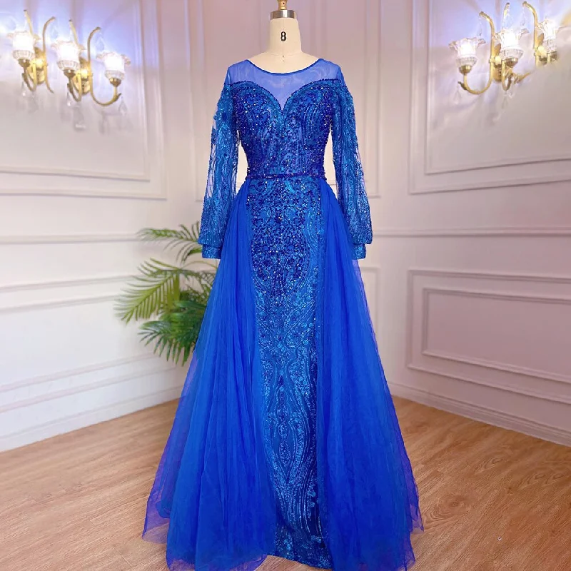 Early Bird Discount Serene Hill Muslim Blue Elegant Mermaid Luxury Evening Dresses Gowns Beaded Over Skirt 2024 For Women Party LA71891 Early Bird Discount Serene Hill Muslim Blue Elegant Mermaid Luxury Evening Dresses Gowns Beaded Over Skirt 2024 For Women Party LA71891
