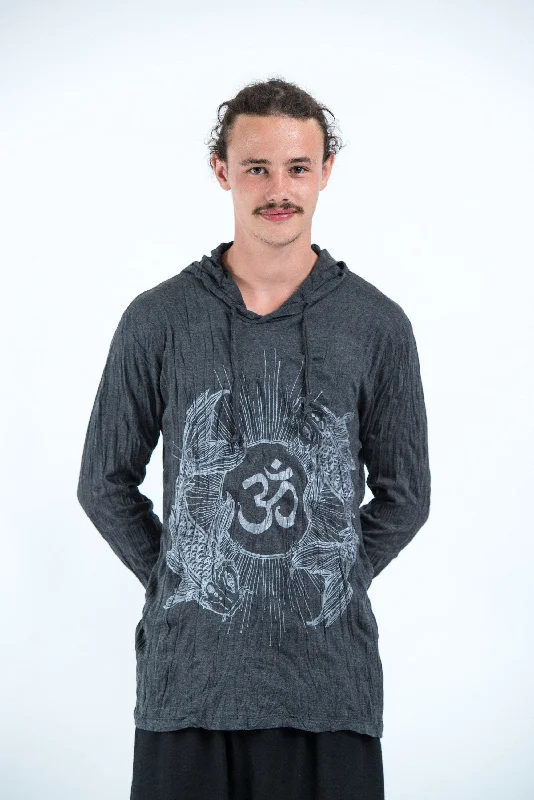 Sale Event Sure Design Unisex Ohm and Koi fish Hoodie Silver on Black