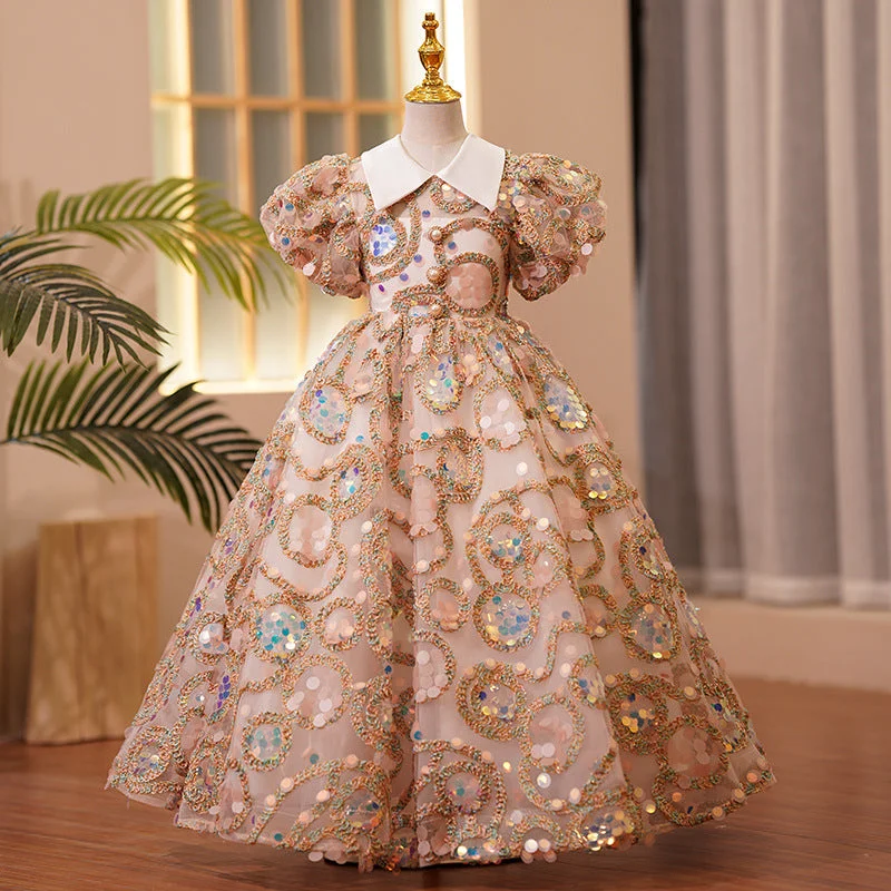 Steals and Deals First Communion Dress Baby Girl Easter Dress Girl Summer Luxury Sequins Puff Sleeves Pageant Princess Dress