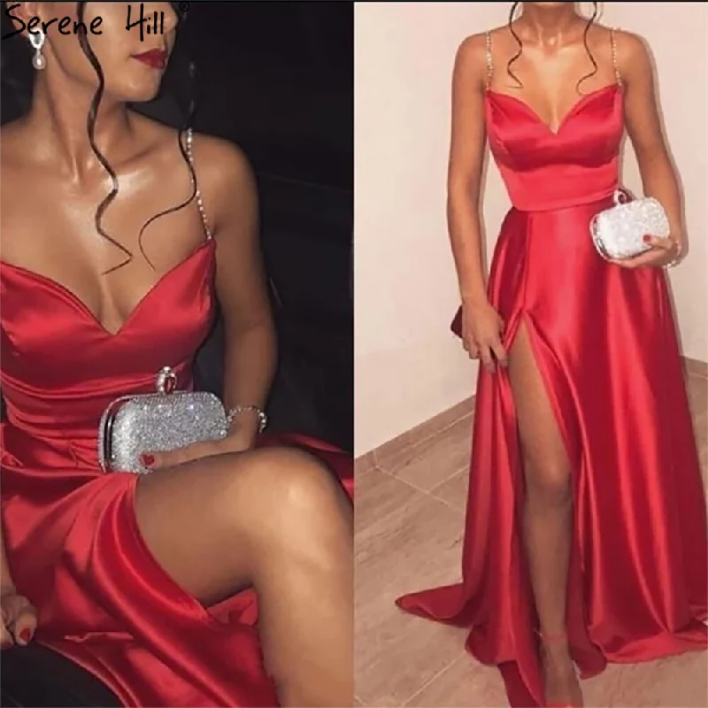 Value Deals Serene Hill Red Spaghetti Strap Sexy Evening Dresses 2024 Soft Satin High Split A-Line For Women Party LA71208 Value Deals Serene Hill Red Spaghetti Strap Sexy Evening Dresses 2024 Soft Satin High Split A-Line For Women Party LA71208