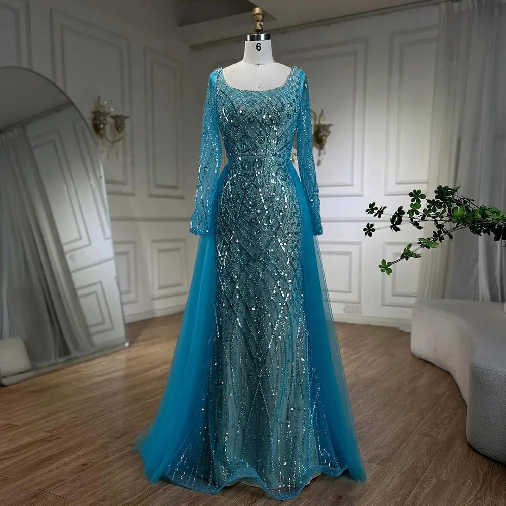 Huge Discounts Serene Hill Blue Muslim Elegant Mermaid With Overskirt Beaded Evening Dresses Gowns for Women Wedding Party 2024 LA72409 Huge Discounts Serene Hill Blue Muslim Elegant Mermaid With Overskirt Beaded Evening Dresses Gowns for Women Wedding Party 2024 LA72409