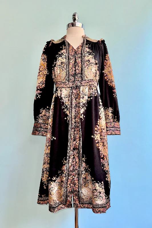 Reduced Prices Black and Gold Paisley Shirt Dress by Molly Bracken