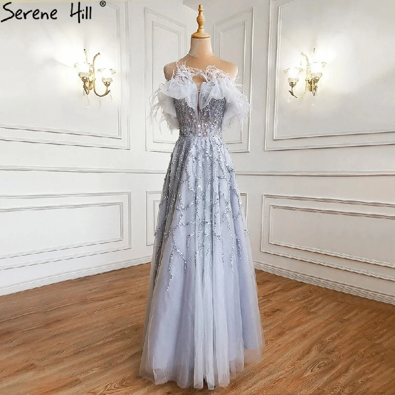 Today’s Deal Serene Hill Grey A-Line Sexy Evening Dresses Gowns 2024 Beaded Feather Sparkle Formal Women Party LA71328 Featured