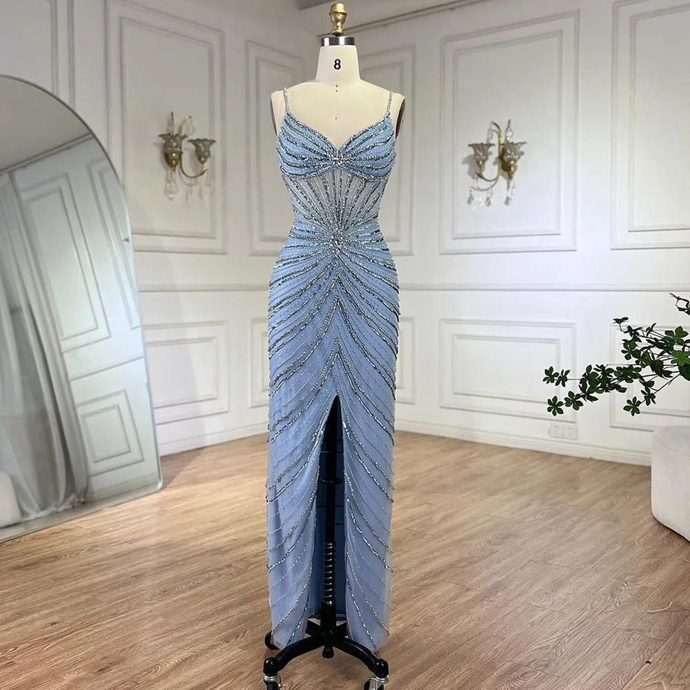 Deep Discounts Serene Hill Dubai Blue Spaghetti Strap Mermaid Split Beaded Luxury Evening Dresses Gowns for Women Wedding Party 2024 LA72439 Deep Discounts Serene Hill Dubai Blue Spaghetti Strap Mermaid Split Beaded Luxury Evening Dresses Gowns for Women Wedding Party 2024 LA72439