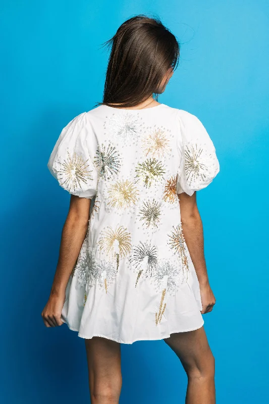 Closeout Sale White Firework Back Dress