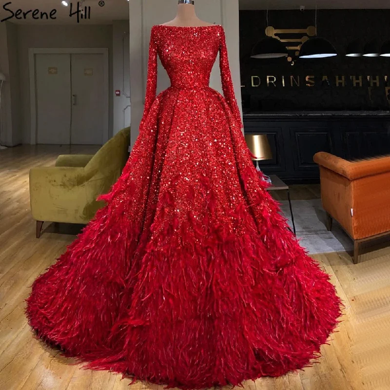 Today’s Deal Serene Hill Muslim Red A-Line Luxury Evening Dresses Gowns 2024 Sparkle Feather For Women Party HM67124 Today’s Deal Serene Hill Muslim Red A-Line Luxury Evening Dresses Gowns 2024 Sparkle Feather For Women Party HM67124