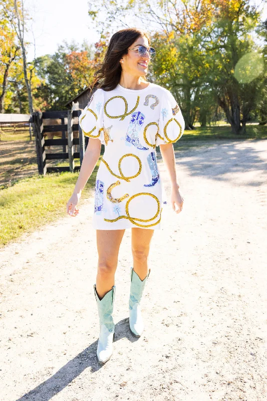 Exclusive Online Offer White Cowgirl Icon Poof Sleeve Dress