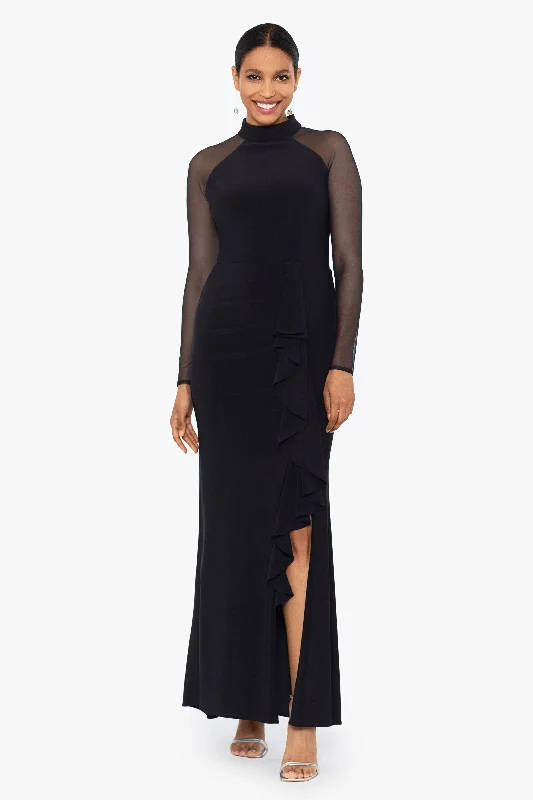 Price Cut Petite "Natalie" Long Mock Neck Mesh Sleeve Dress
