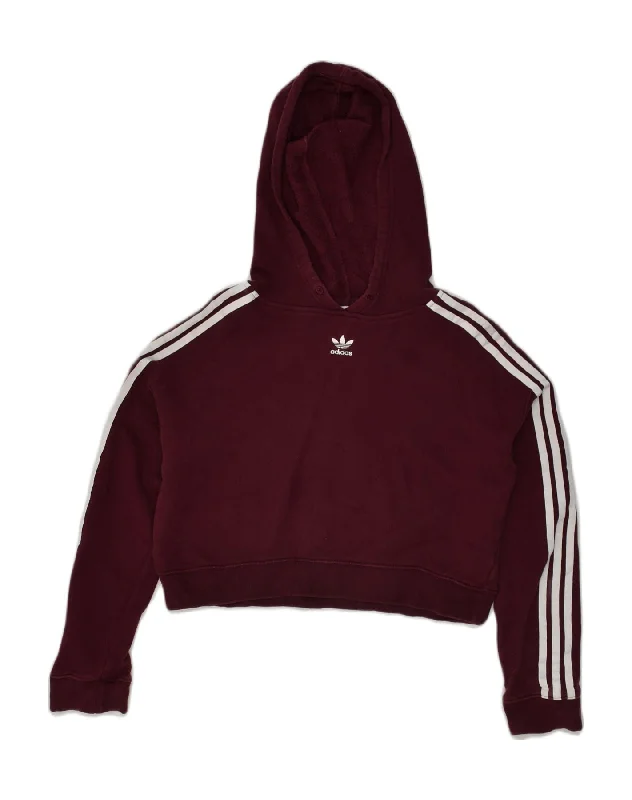 Best Bargains ADIDAS Womens Oversized Crop Hoodie Jumper UK 4 XS Burgundy Cotton