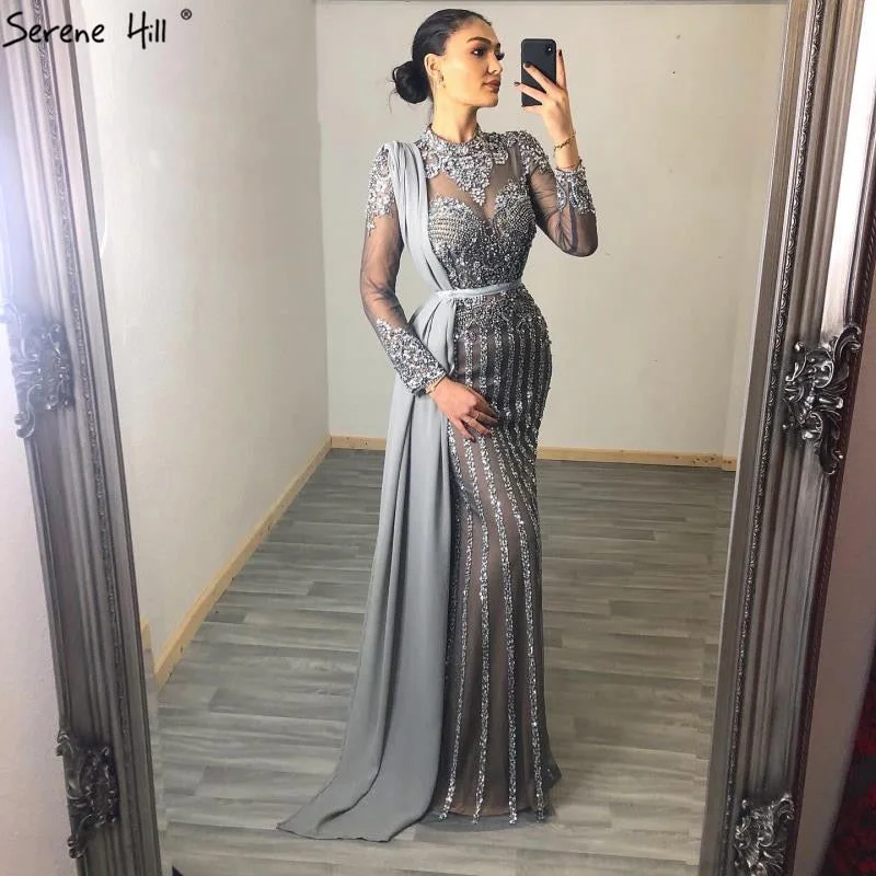 Discount Extravaganza Serene Hill Luxury Muslim Gray Luxury Long Elegant with Detachable Train Mermaid Evening Gowns Dresses For Woman LA70199 Discount Extravaganza Serene Hill Luxury Muslim Gray Luxury Long Elegant with Detachable Train Mermaid Evening Gowns Dresses For Woman LA70199