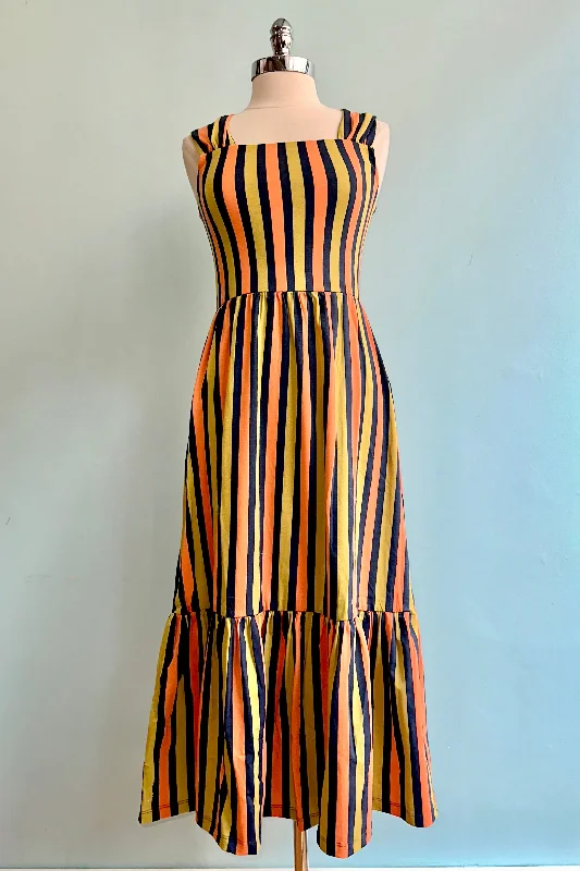 Unmissable Offer Navy and Chartreuse Stripe Opal Dress by Mata Traders