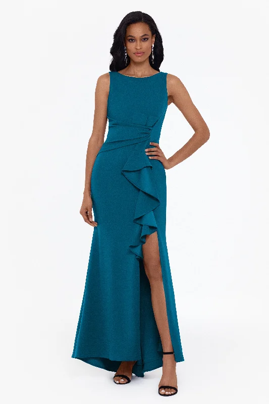 Exclusive Access Petite "Christine" Scuba Crepe Ruffled Bow Gown