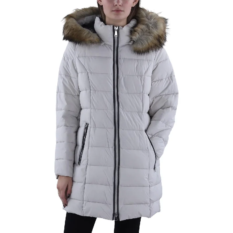 Take Advantage Laundry by Shelli Segal Womens Faux Fur Trim Hooded Puffer Jacket