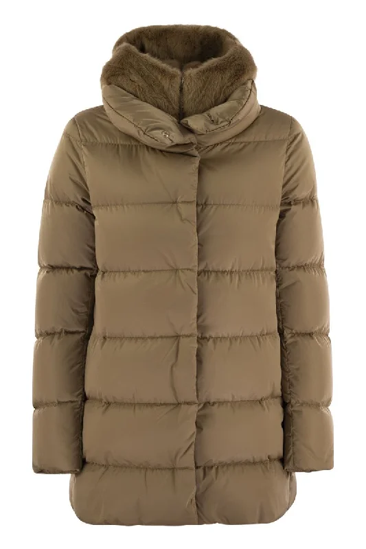 Sale Event Down jacket with bib and cruelty-free fur hood