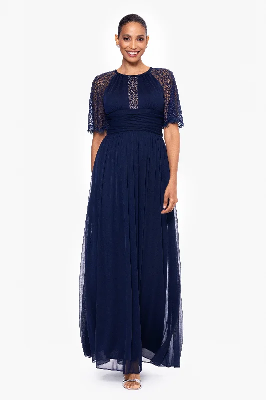 Blowout Sale "Chrissy" Long Sheer Matte Jersey and Lace Sleeve Dress