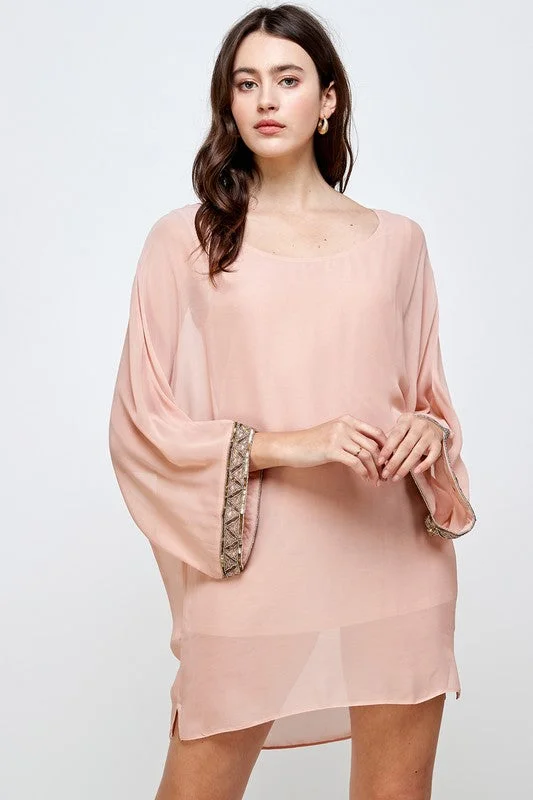 Midnight Sale Beaded Sleeve Band Kimono Dress Top