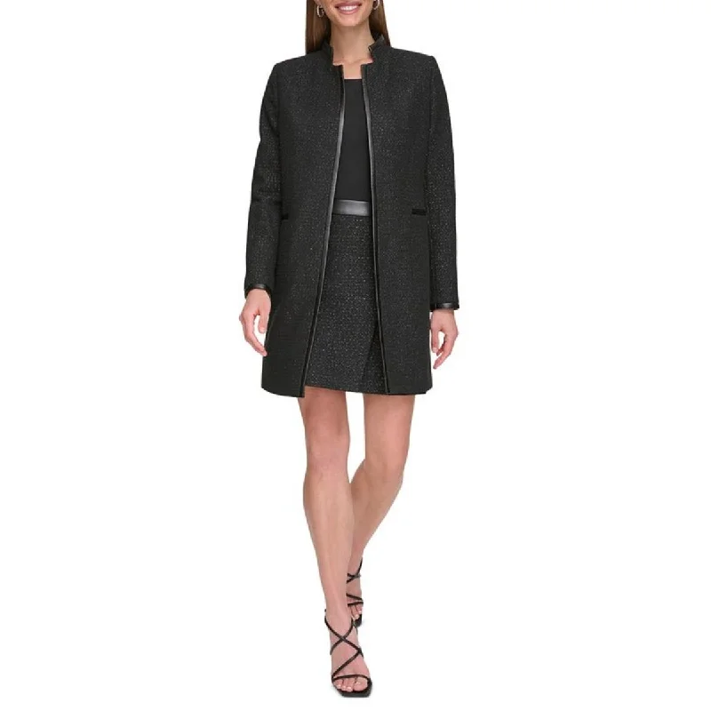 Savings Alert DKNY Womens Petites Tweed Metallic Open Front