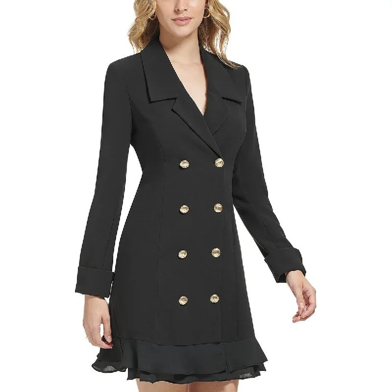 Quick Sale Karl Lagerfeld Paris Womens Ruffled Hem Collared Pea Coat