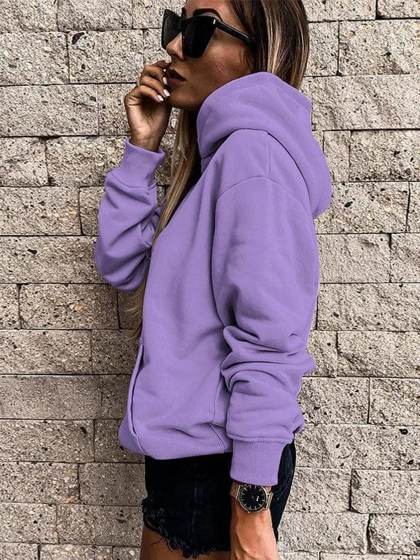 Unmissable Offer Women's Solid Color Long Sleeve Hoodie