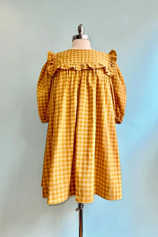 New Markdowns Yellow Gingham Ruffled Babydoll Dress