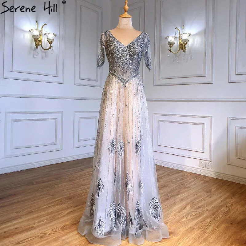 Deal Dash Serene Hill Grey Luxury A-Line Evening Dresses Gowns 2024 Short Sleeves Beaded Lace Up For Women Party LA71379 Deal Dash Serene Hill Grey Luxury A-Line Evening Dresses Gowns 2024 Short Sleeves Beaded Lace Up For Women Party LA71379