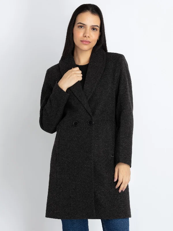 Deal of the Day Womens Solid Collared Neck Long Coat