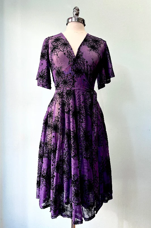 Extra Savings Flocked Spider Web Purple Aurora Dress by Wax Poetic