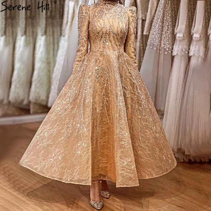 Deal Dash Serene Hill Muslim Gold Sparkle Ankle Length Beading Evening Dresses Gowns 2024 A-Line For Women Party LA70996 Deal Dash Serene Hill Muslim Gold Sparkle Ankle Length Beading Evening Dresses Gowns 2024 A-Line For Women Party LA70996