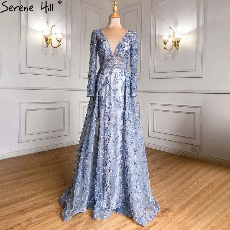 Steals and Deals Serene Hill Blue Overskirt Mermaid Evening Dresses Gowns 2024 Luxury Beaded Elegant For Women Party LA71376