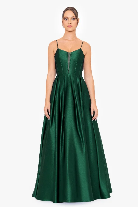 Limited Availability "Carol" Long Satin Mesh Insert Ballgown