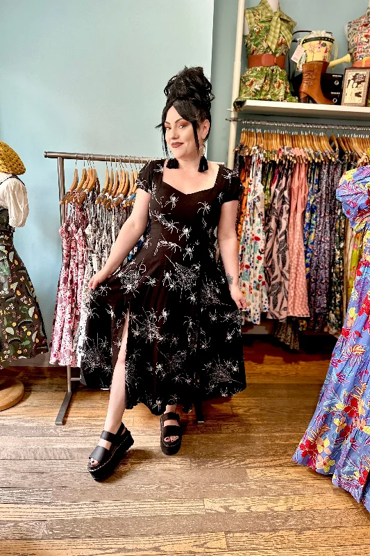 Massive Deals Black Puff Sleeve Spider Midi Dress by Hell Bunny