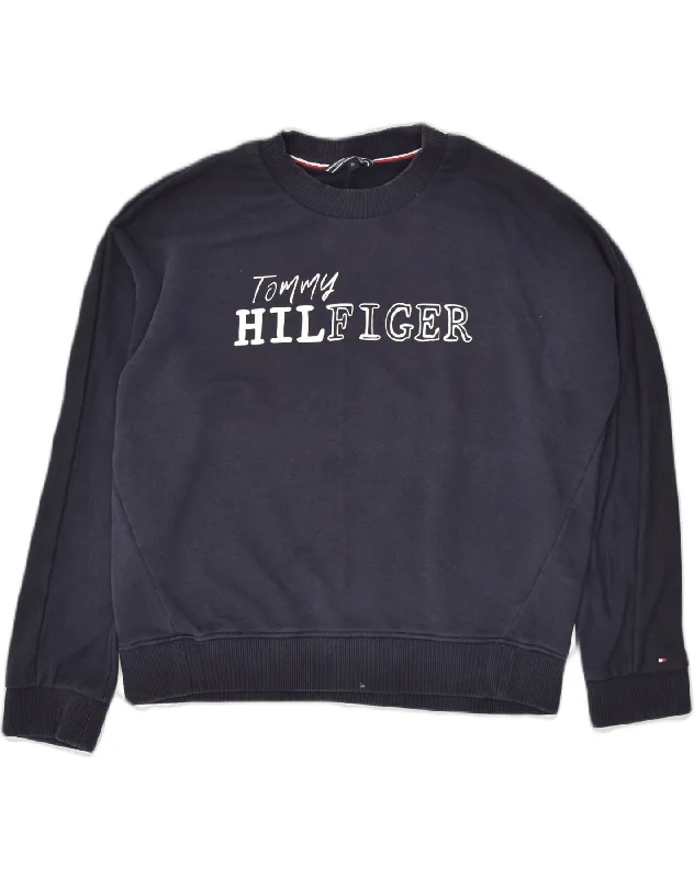 Unmissable Offer TOMMY HILFIGER Womens Oversized Graphic Sweatshirt Jumper UK 6 XS Blue