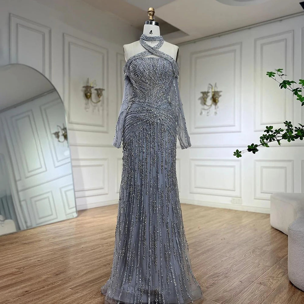 Special Offer Serene Hill 2024 Arabic Gray Decorative Halter Mermaid Luxury Dubai Evening Gown Beaded Dress for Women's Party LA72651 Special Offer Serene Hill 2024 Arabic Gray Decorative Halter Mermaid Luxury Dubai Evening Gown Beaded Dress for Women's Party LA72651