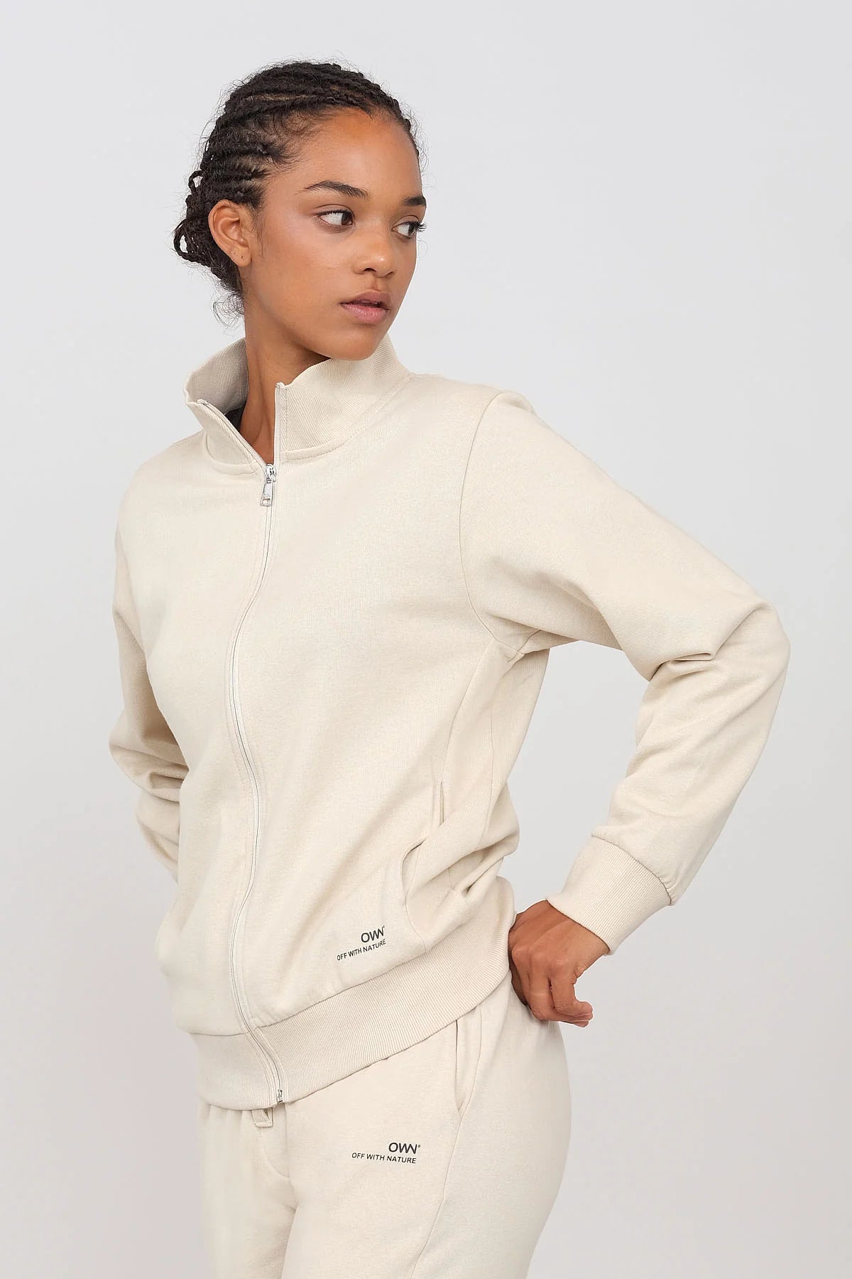 Limited Stock Gauzed Sweatshirt With A Zipper Ecru