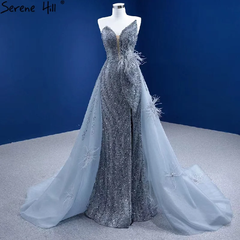 Buy Now Serene Hill Grey Mermaid Overskirt Evening Dresses Gowns 2024 Feather Beaded Elegant For Women Party HM67340 Buy Now Serene Hill Grey Mermaid Overskirt Evening Dresses Gowns 2024 Feather Beaded Elegant For Women Party HM67340