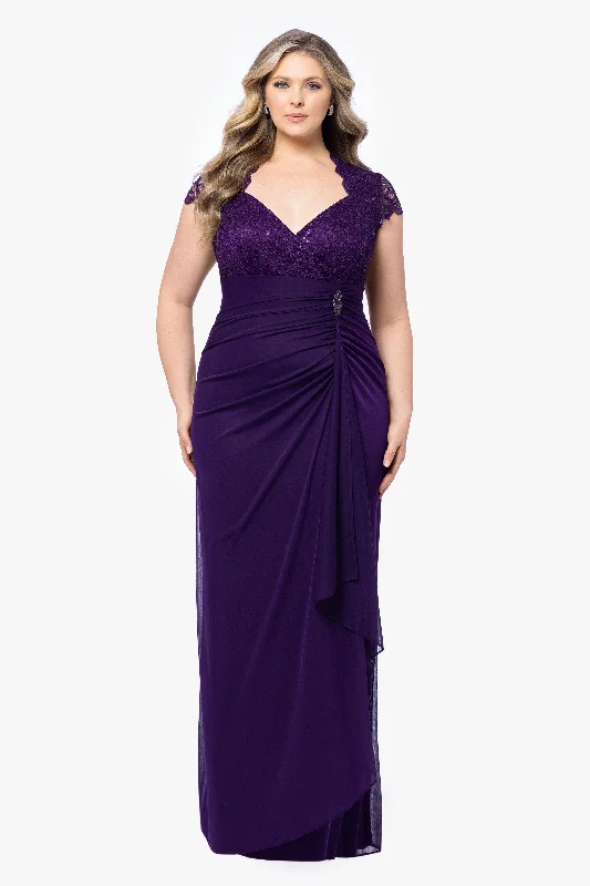 Price Meltdown Plus "Kim" Sheer Matte Jersey Lace Cap Sleeve Dress