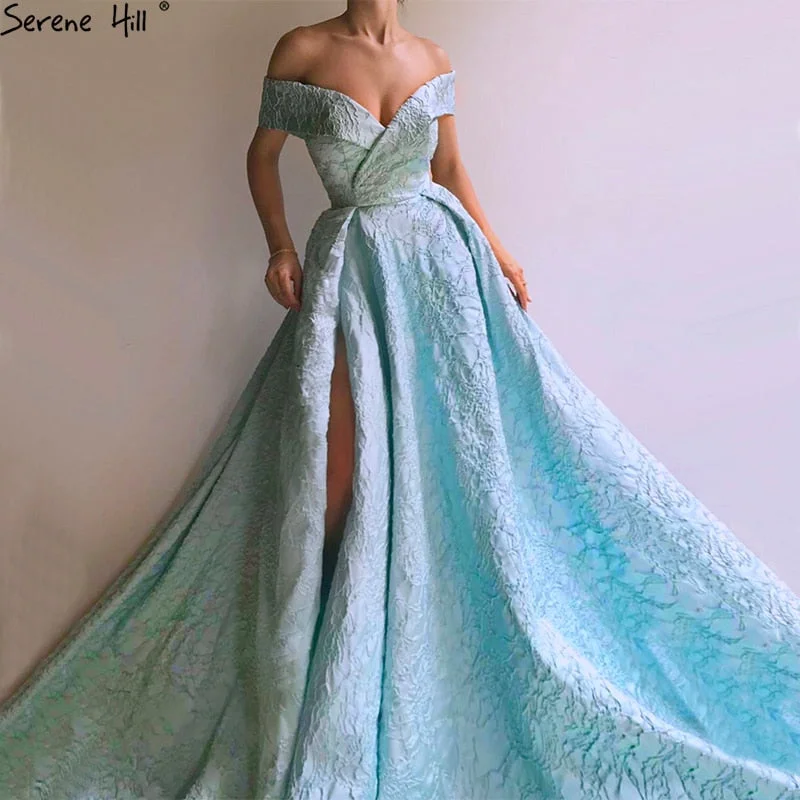 Unmissable Offer Blue Off Shoulder Evening Gowns Sleeveless Formal Evening Gowns LA6484