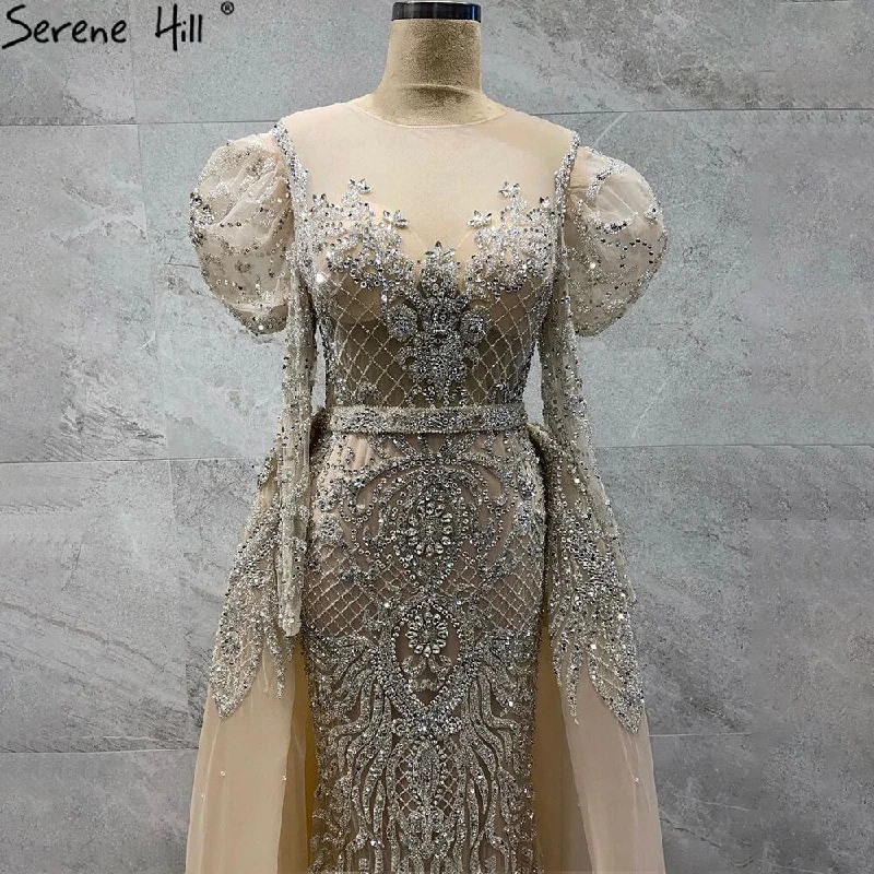 Lowest Price Serene Hill Muslim Nude Silver Mermaid Evening Dresses Gowns 2024 Beaded Elegant Luxury Overskirt For Woman Party LA71352 Lowest Price Serene Hill Muslim Nude Silver Mermaid Evening Dresses Gowns 2024 Beaded Elegant Luxury Overskirt For Woman Party LA71352