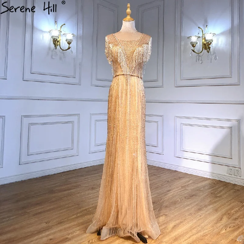 New Markdowns Serene Hill Gold Mermaid Elegant Evening Dresses Gowns 2024 Beaded Tassel Luxury For Women Party LA71435