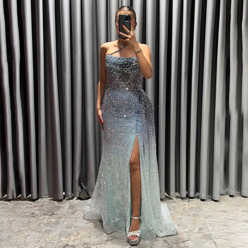 Bargain Prices Serene Hill 2024 Blue Mermaid Spaghetti Strap High Split Beaded Luxury Evening Dresses Gowns for Women Wedding Party LA72434 Bargain Prices Serene Hill 2024 Blue Mermaid Spaghetti Strap High Split Beaded Luxury Evening Dresses Gowns for Women Wedding Party LA72434