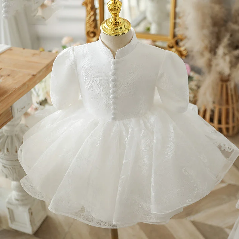 Inventory Reduction Baby Girl Summer White Back Bow Lace Fluffy Christening Princess Dress