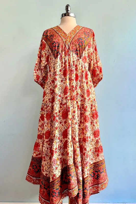 Deal of the Day Border Print Hanky Hem Midi Dress